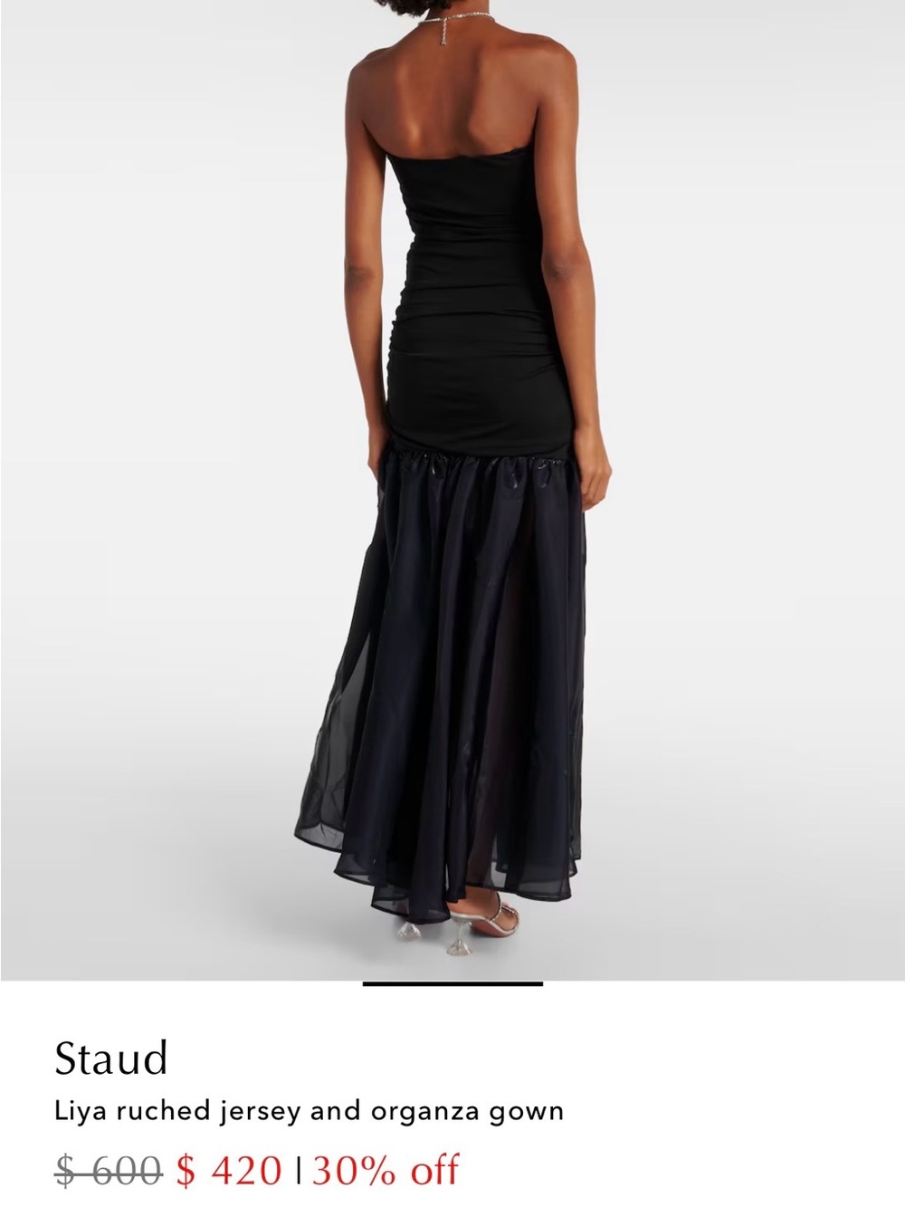 STAUD Black Ruched Jersey Top with Sheer Navy Organza Maxi Skirt - Picture 5 of 12